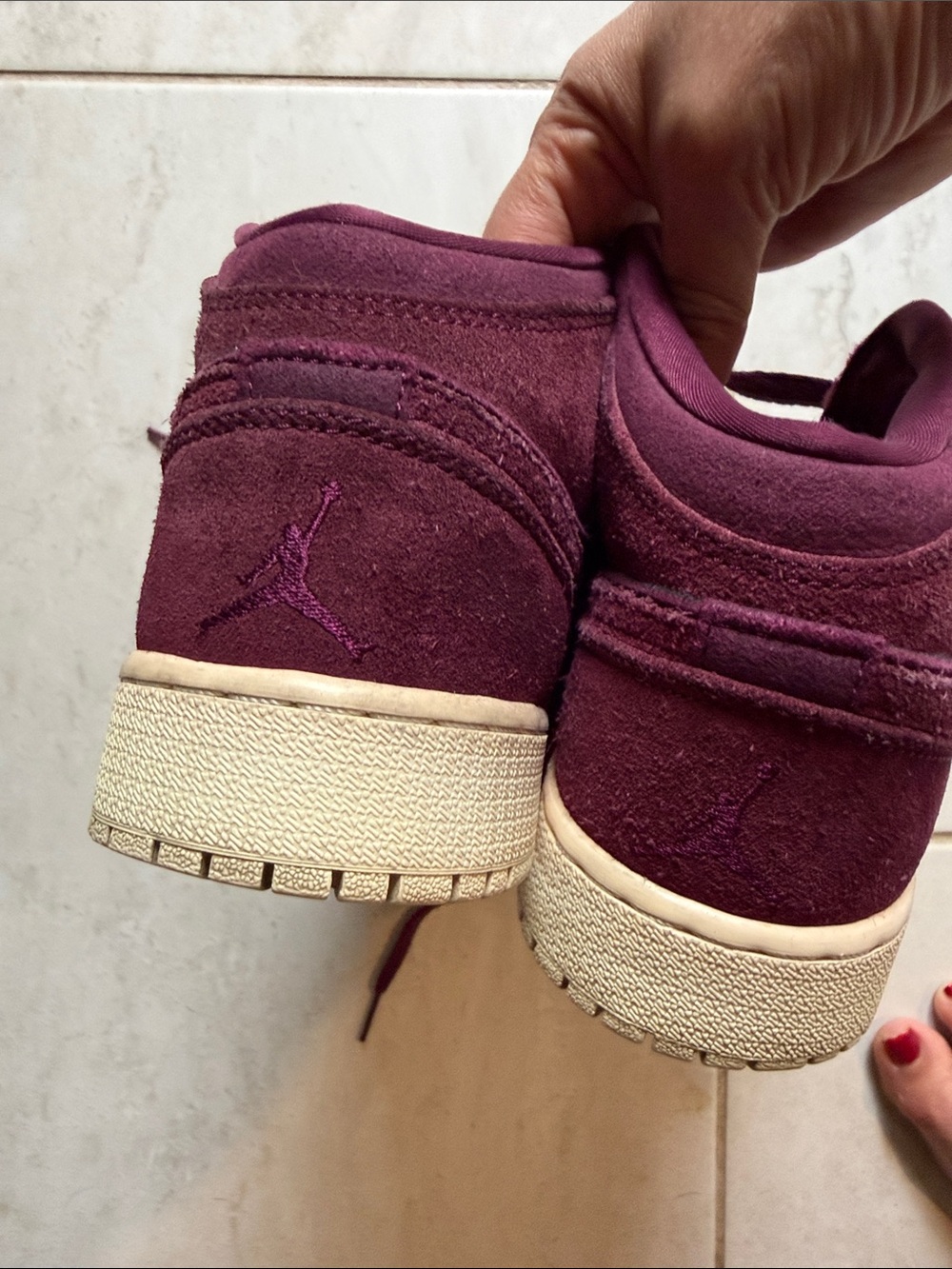 Kids Suede Nike Jordan’s High-Top Sneakers in Deep Maroon - Picture 3 of 5
